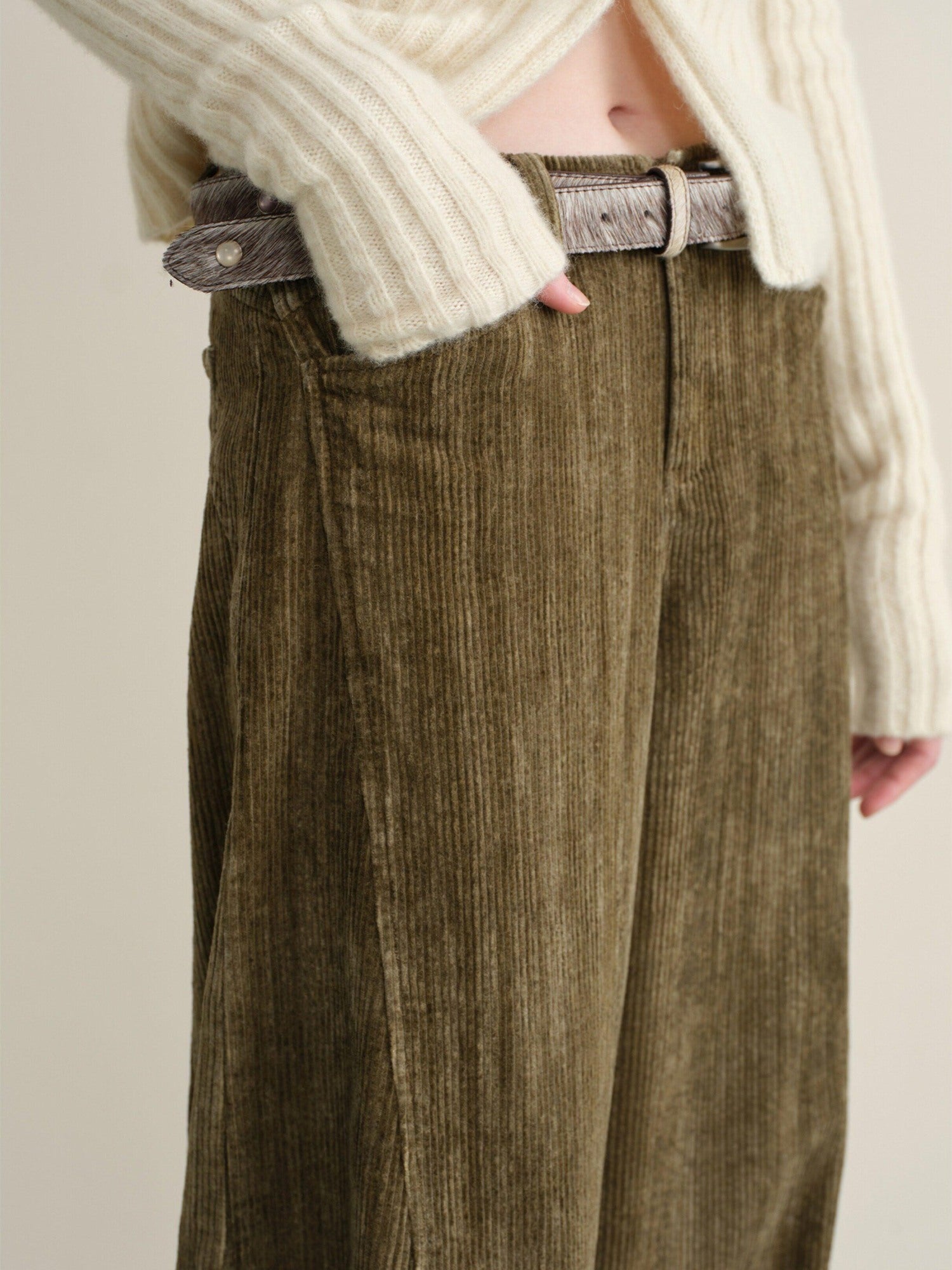 someonesometimes Pure Cotton Washed Vintage Balloon Natural Waist Moss Green Women Chinos