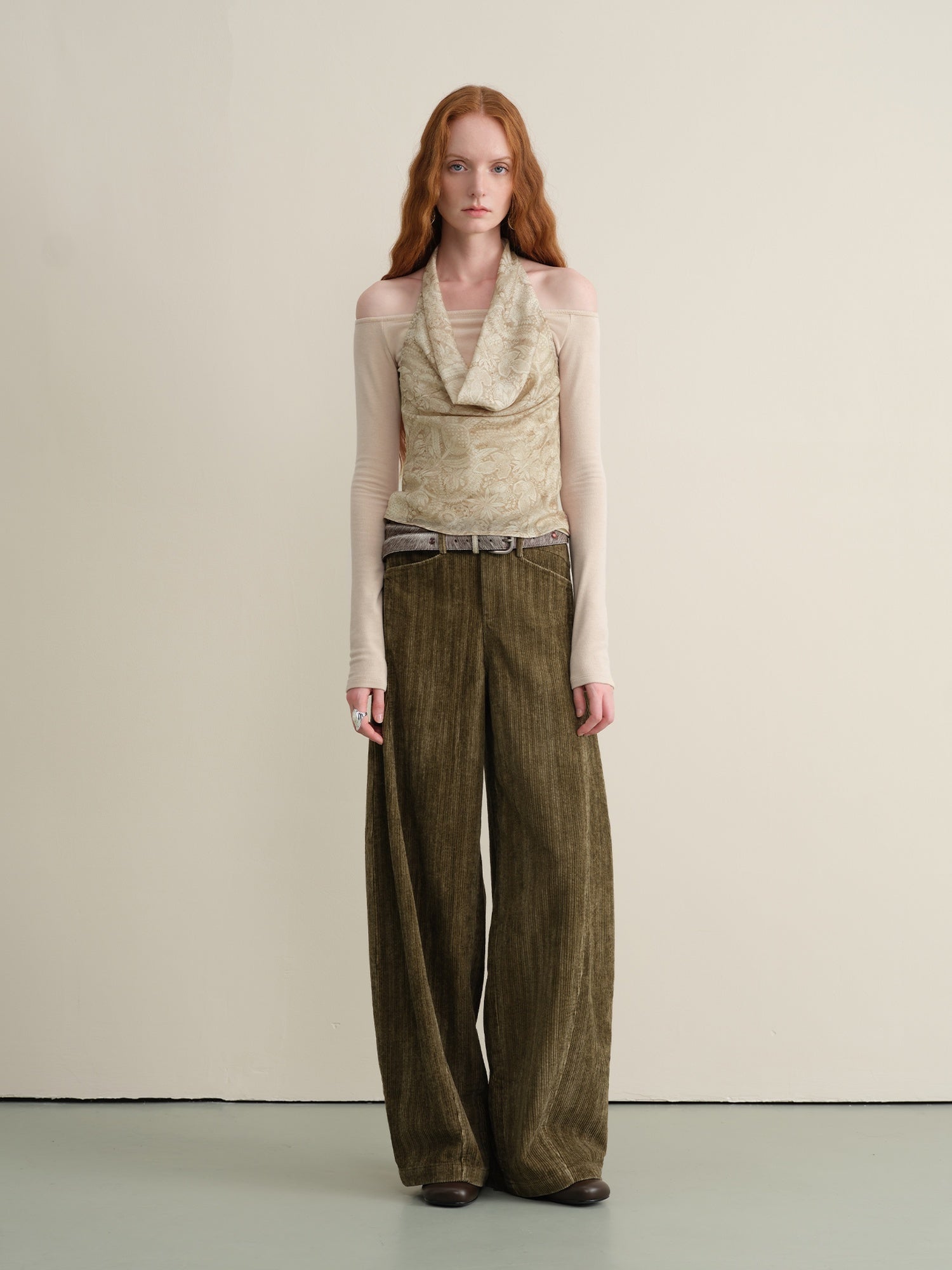 someonesometimes Pure Cotton Washed Vintage Balloon Natural Waist Moss Green Women Chinos