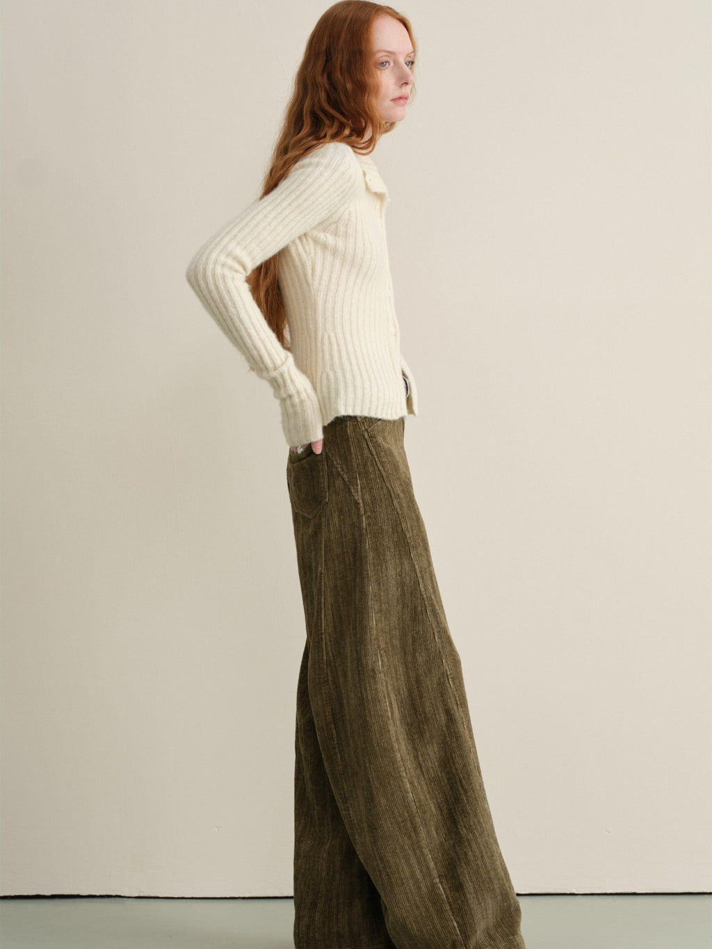 someonesometimes Pure Cotton Washed Vintage Balloon Natural Waist Moss Green Women Chinos