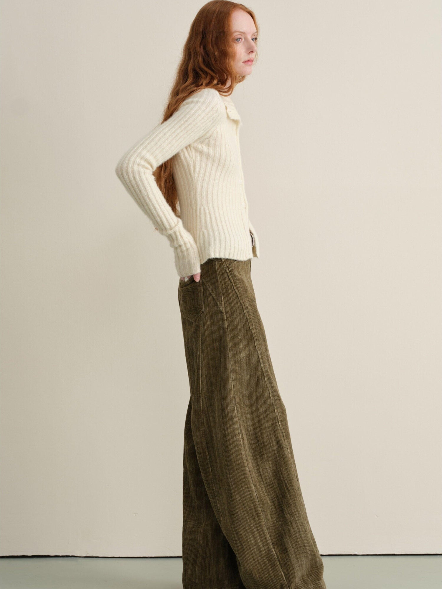 someonesometimes Pure Cotton Washed Vintage Balloon Natural Waist Moss Green Women Chinos