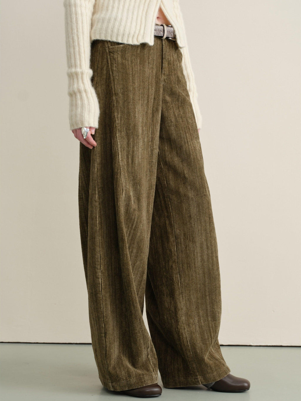 someonesometimes Pure Cotton Washed Vintage Balloon Natural Waist Moss Green Women Chinos