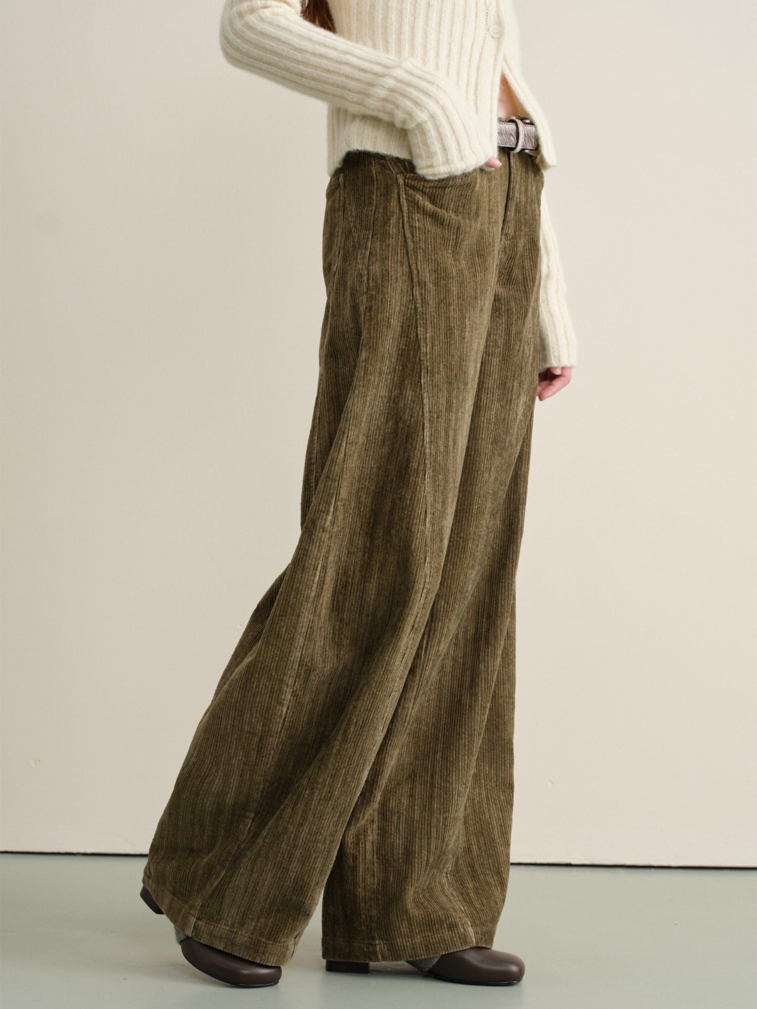 someonesometimes Pure Cotton Washed Vintage Balloon Natural Waist Moss Green Women Chinos
