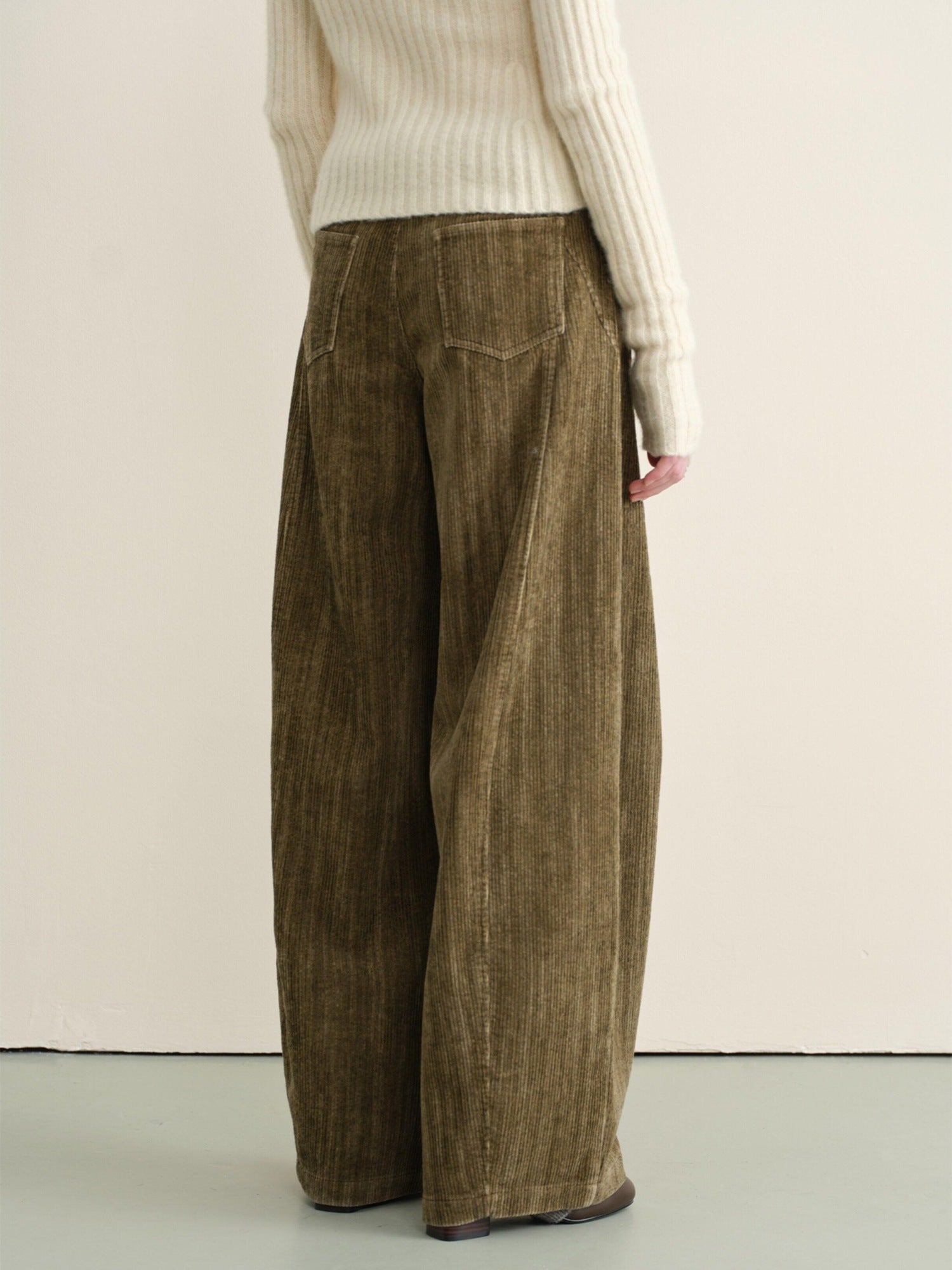 someonesometimes Pure Cotton Washed Vintage Balloon Natural Waist Moss Green Women Chinos