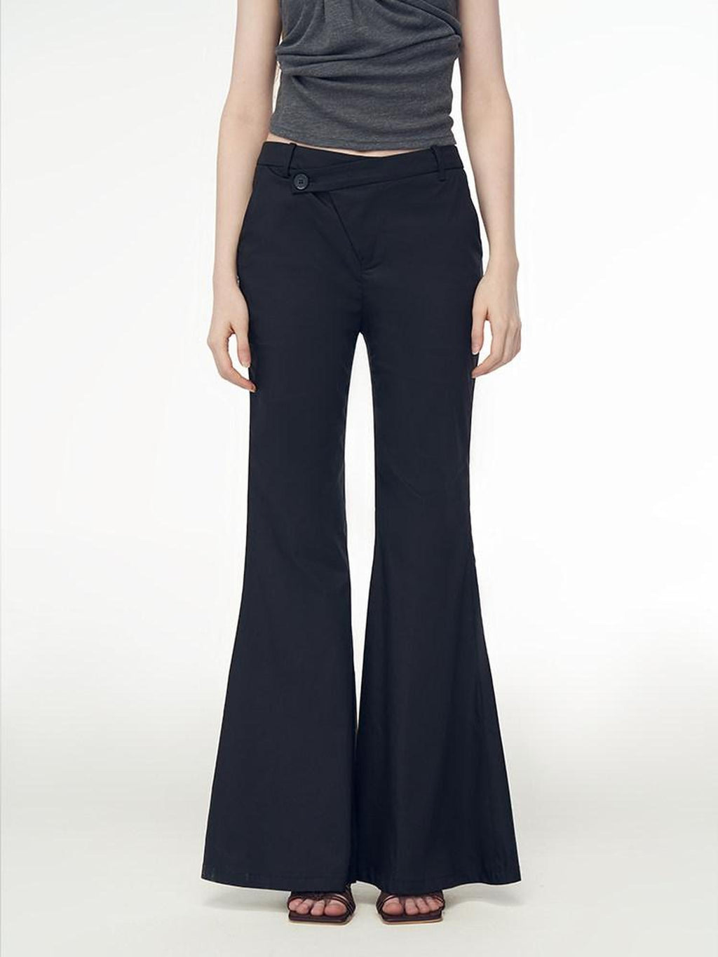 someonesometimes Recycled Stretch Office Low Waist Subtle Flare Women Black Flared Pants