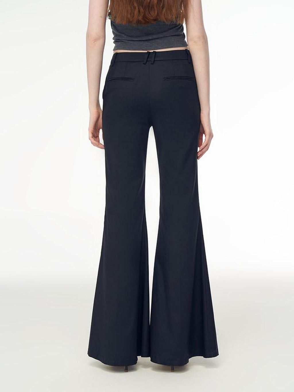 someonesometimes Recycled Stretch Office Low Waist Subtle Flare Women Black Flared Pants