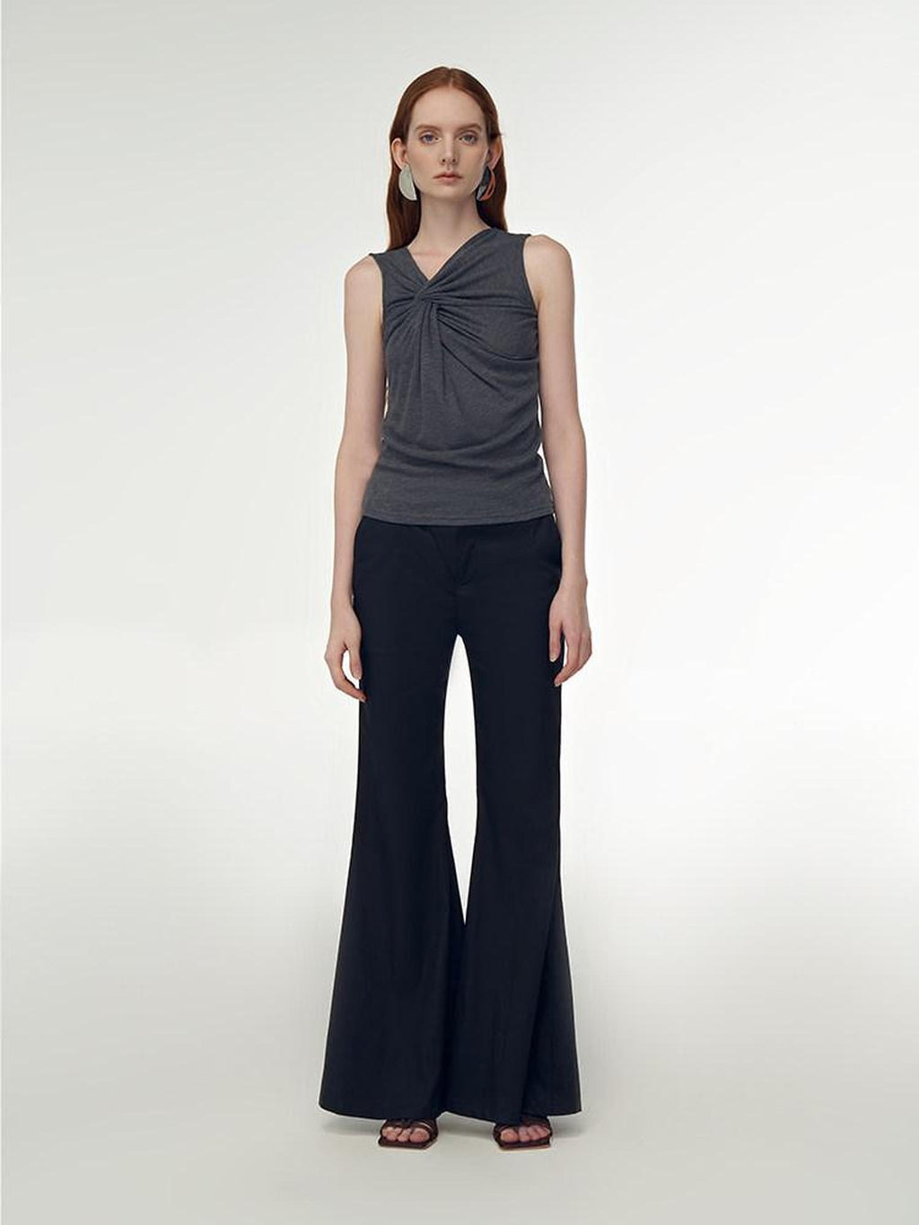 someonesometimes Recycled Stretch Office Low Waist Subtle Flare Women Black Flared Pants