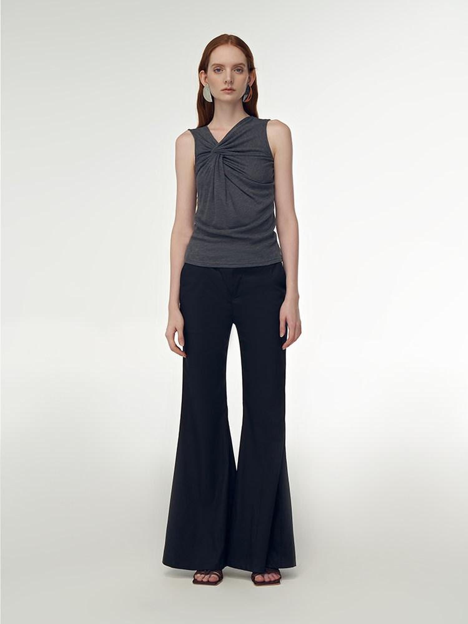 someonesometimes Recycled Stretch Office Low Waist Subtle Flare Women Black Flared Pants