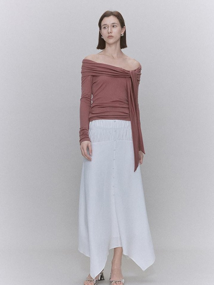 someonesometimes Recycled Viscose Linen Blend High Waist Asymmetric A Line Women Maxi Skirts
