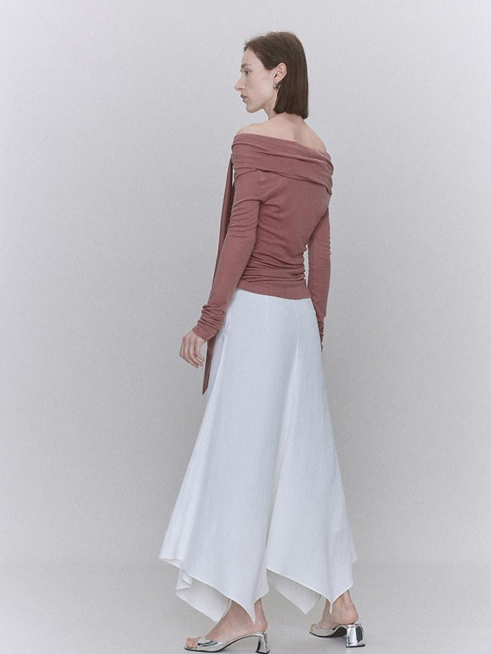 someonesometimes Recycled Viscose Linen Blend High Waist Asymmetric A Line Women Maxi Skirts