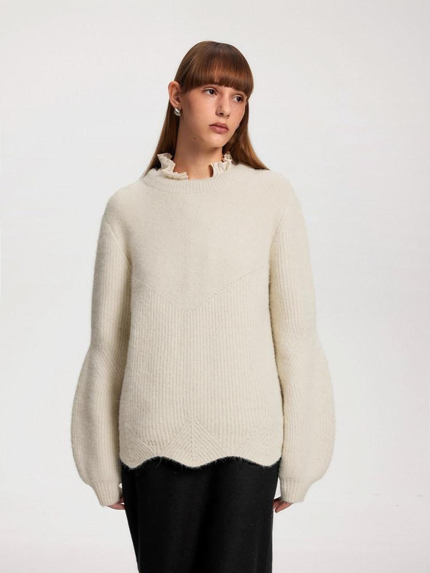 someonesometimes Recycled Viscose Wool Blend Commuter Crew Neck Pullover Cream Sweaters