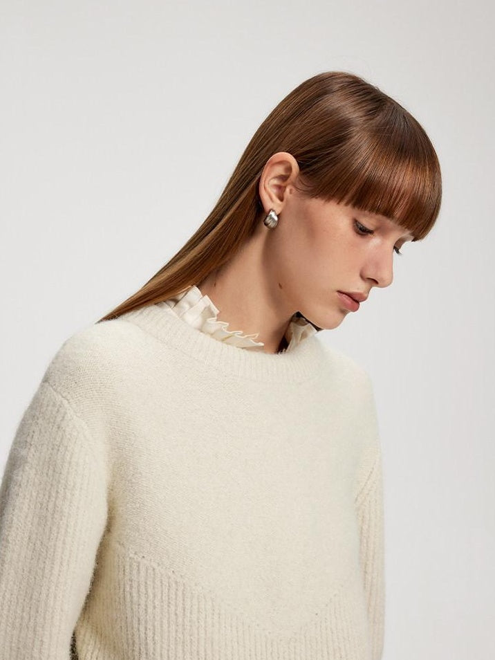 someonesometimes Recycled Viscose Wool Blend Commuter Crew Neck Pullover Cream Sweaters
