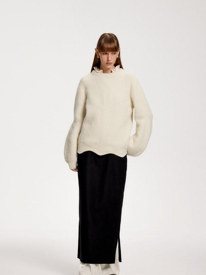 someonesometimes Recycled Viscose Wool Blend Commuter Crew Neck Pullover Cream Sweaters