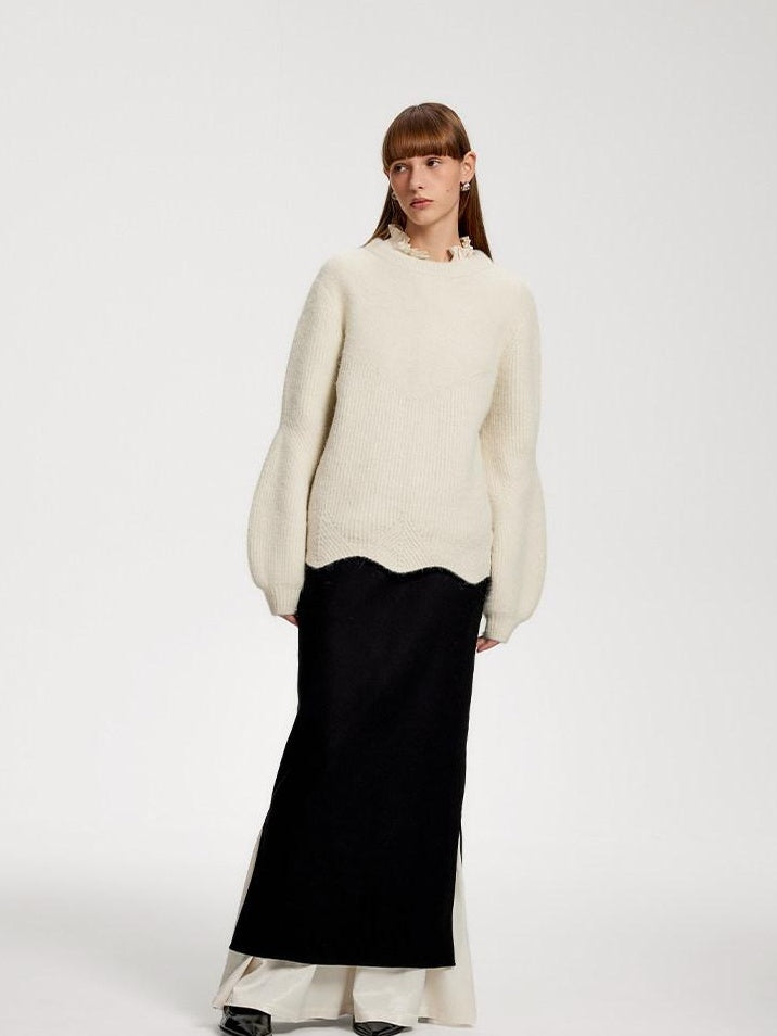 someonesometimes Recycled Viscose Wool Blend Commuter Crew Neck Pullover Cream Sweaters