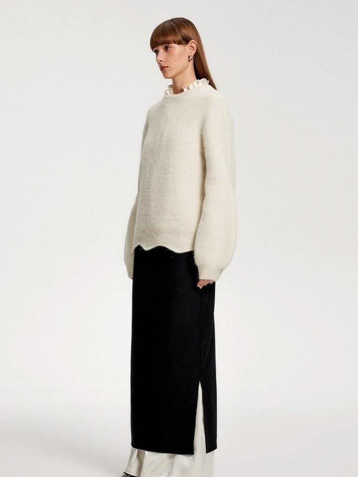 someonesometimes Recycled Viscose Wool Blend Commuter Crew Neck Pullover Cream Sweaters