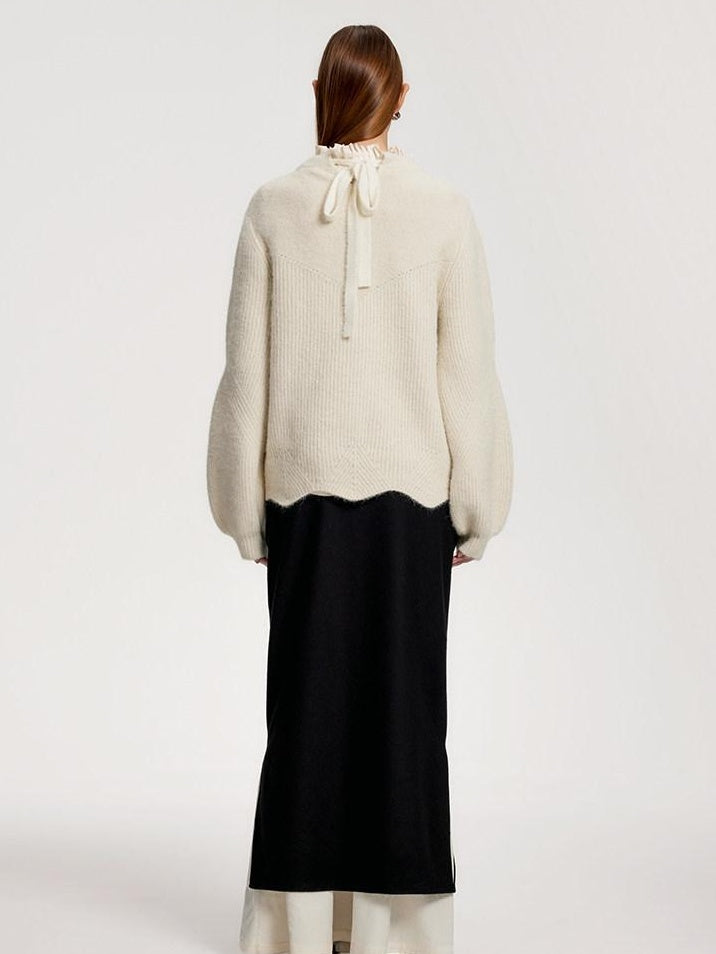 someonesometimes Recycled Viscose Wool Blend Commuter Crew Neck Pullover Cream Sweaters