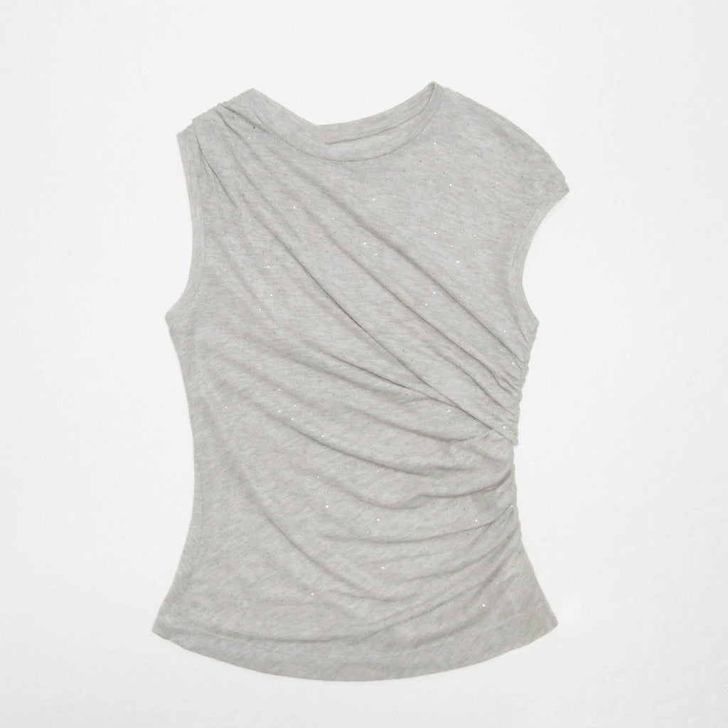 someonesometimes_Rhinestone_Galaxy_Cropped_Asymmetric_Neck_Slim_Dusty_Gray_Short_Sleeve_T-Shirts_MISSTT