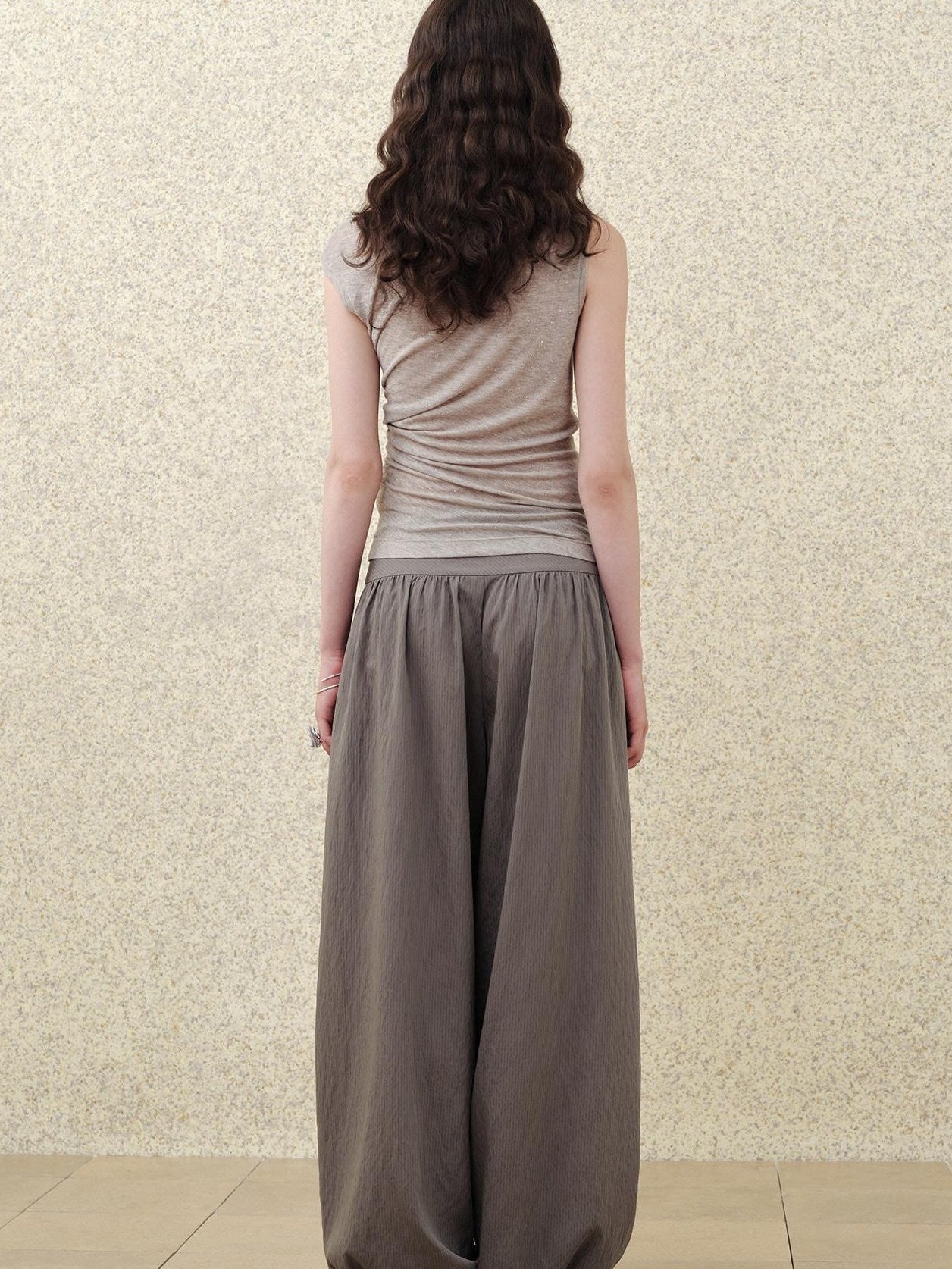 someonesometimes Rhinestone Galaxy Cropped Asymmetric Neck Slim Dusty Gray Short Sleeve T-Shirts