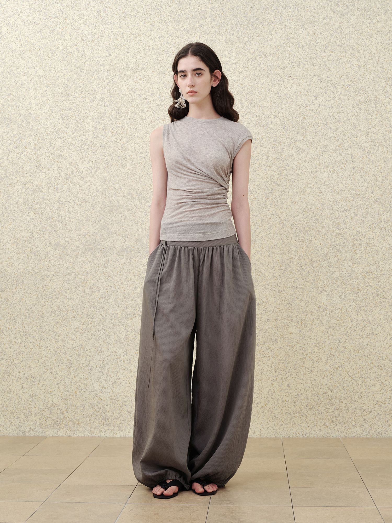 someonesometimes Rhinestone Galaxy Cropped Asymmetric Neck Slim Dusty Gray Short Sleeve T-Shirts