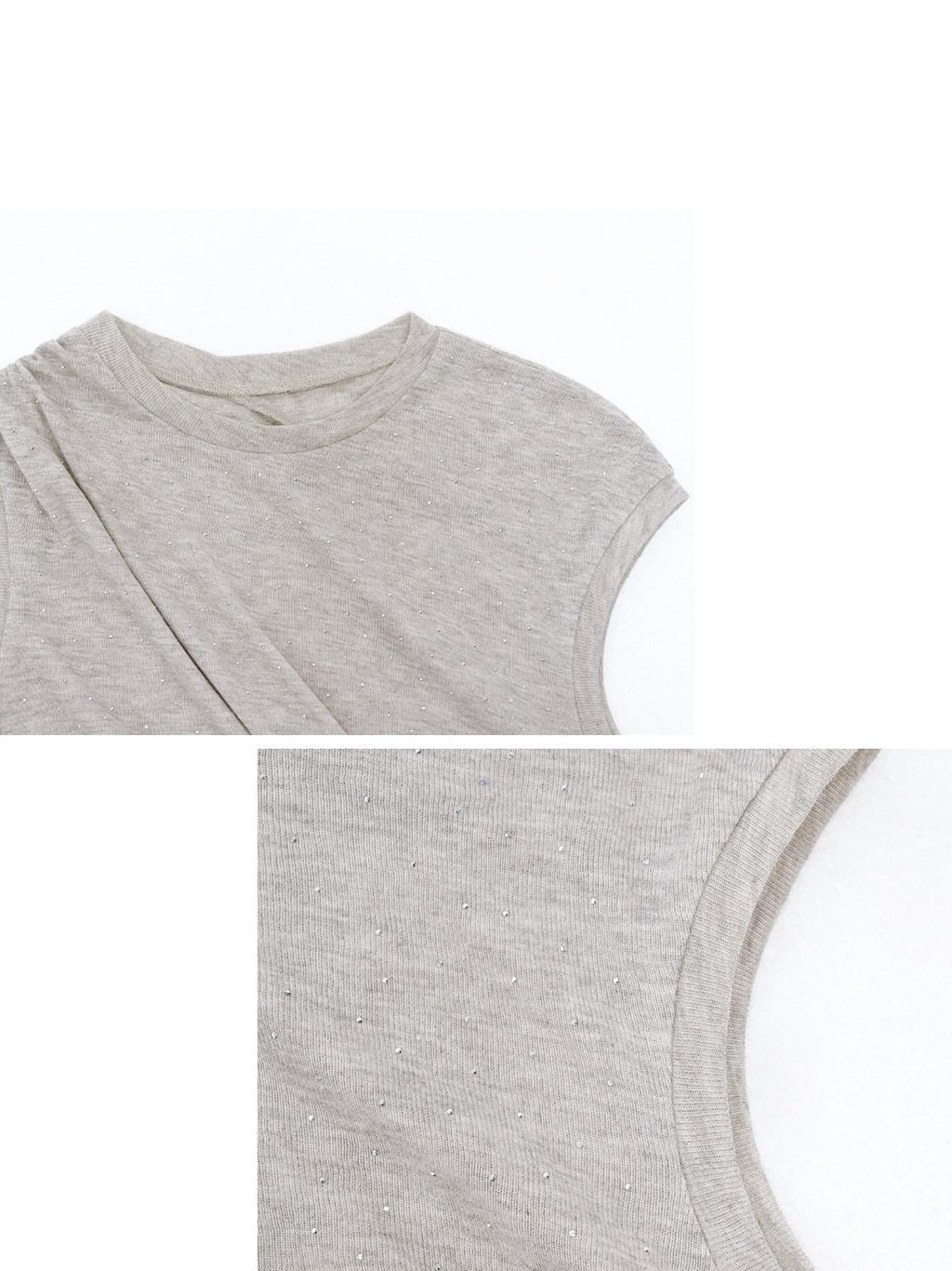someonesometimes Rhinestone Galaxy Cropped Asymmetric Neck Slim Dusty Gray Short Sleeve T-Shirts