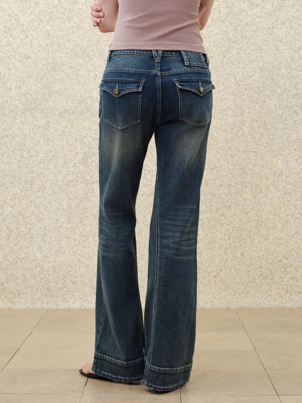 someonesometimes Ripped Distressed Slim Fit Low Waist Women Cotton Vintage Blue Flared Jeans