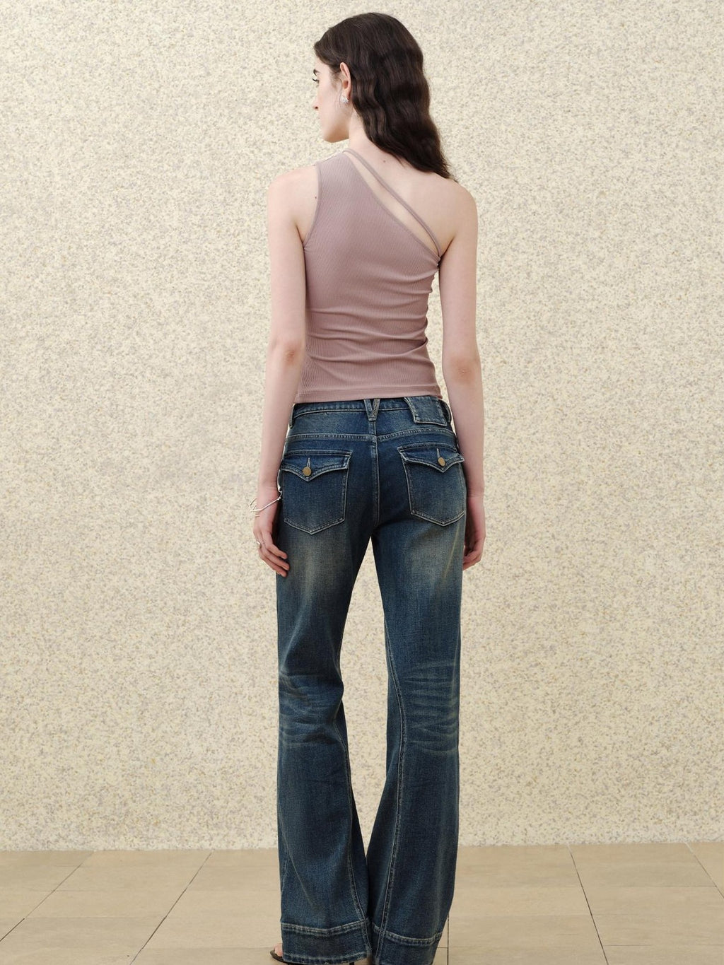someonesometimes Ripped Distressed Slim Fit Low Waist Women Cotton Vintage Blue Flared Jeans