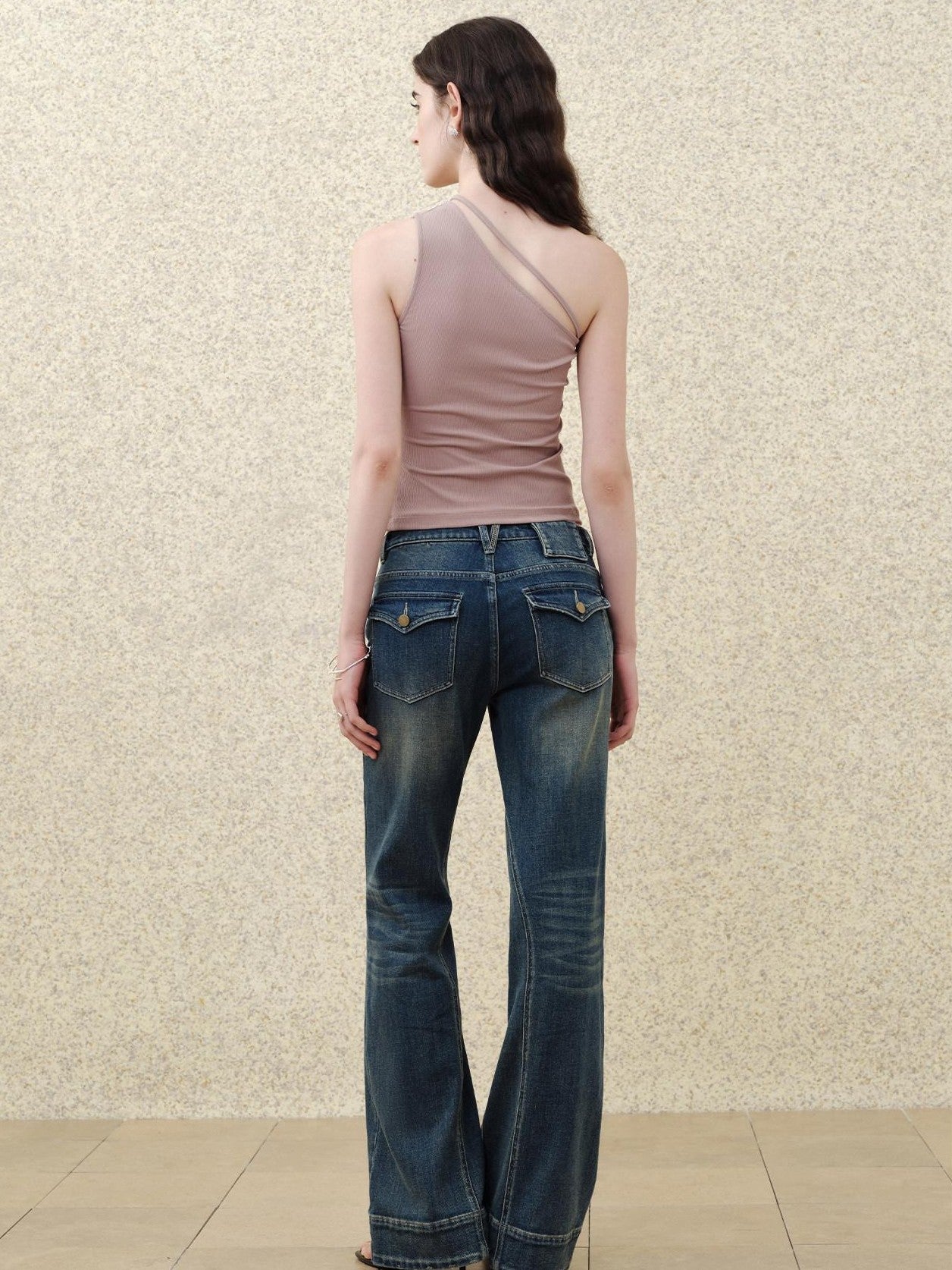 someonesometimes Ripped Distressed Slim Fit Low Waist Women Cotton Vintage Blue Flared Jeans