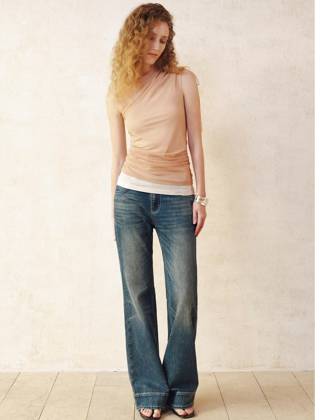 someonesometimes Ripped Distressed Slim Fit Low Waist Women Cotton Vintage Blue Flared Jeans