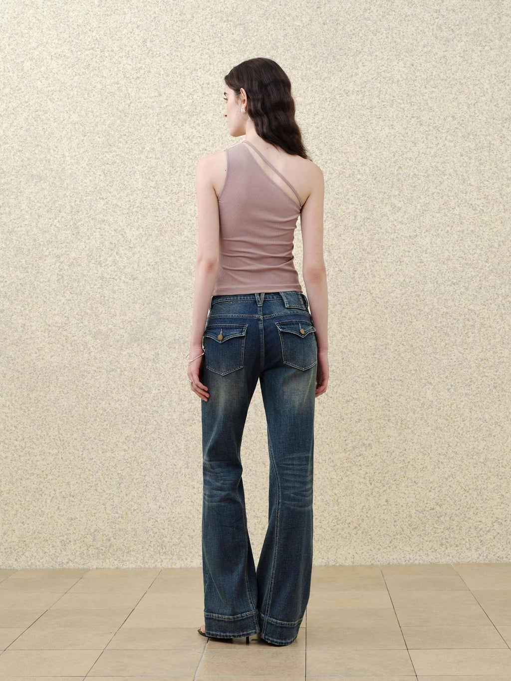 someonesometimes Ripped Distressed Slim Fit Low Waist Women Cotton Vintage Blue Flared Jeans