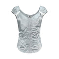 someonesometimes_Ruched_Slim_Casual_V-neck_Cropped_Acetate_Silver_Short_Sleeve_T-Shirts_MISSTT