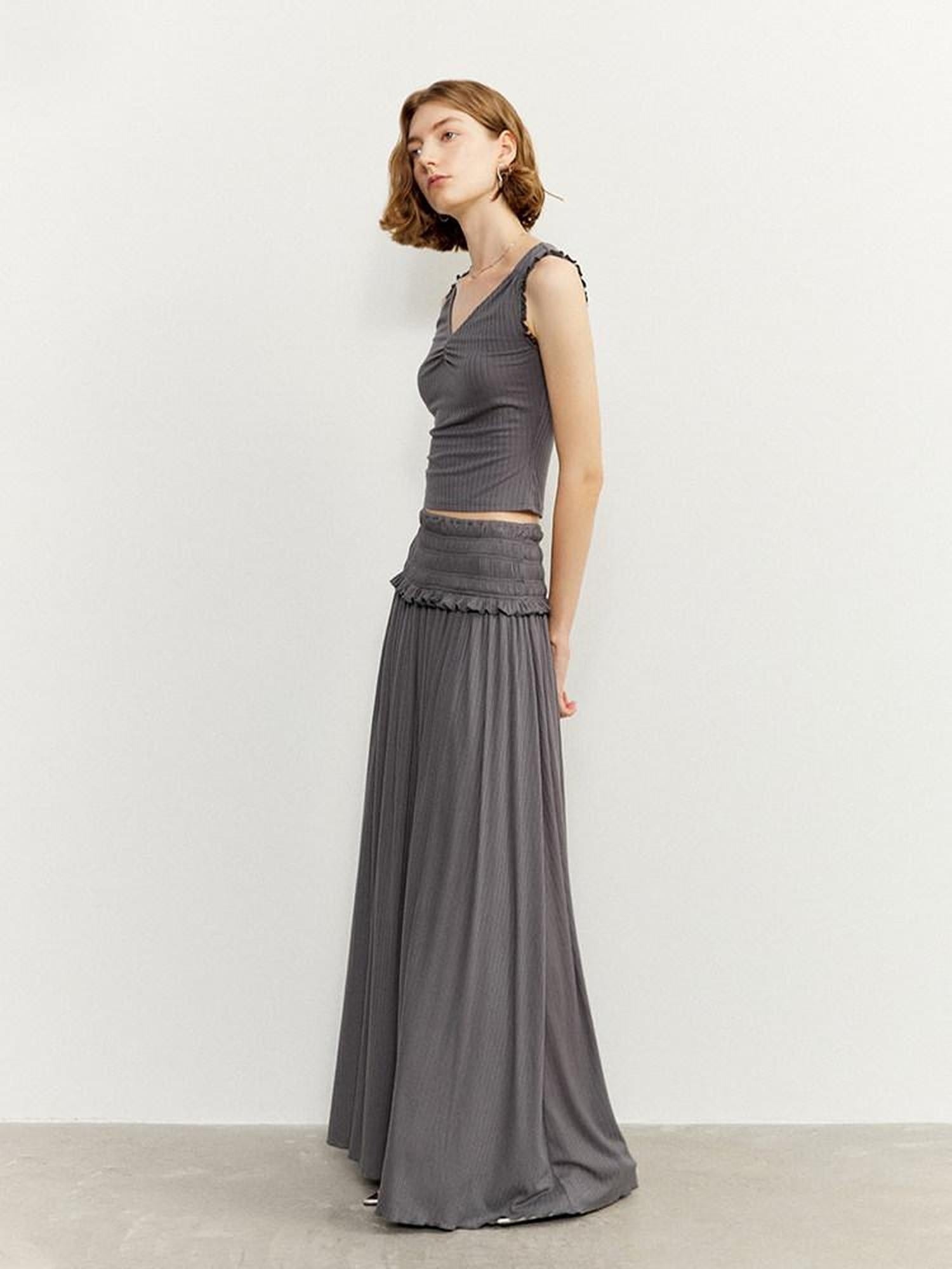 someonesometimes Ruffle Edge Original Slim Strappy Crop Viscose Blend Top & Skirt Sets