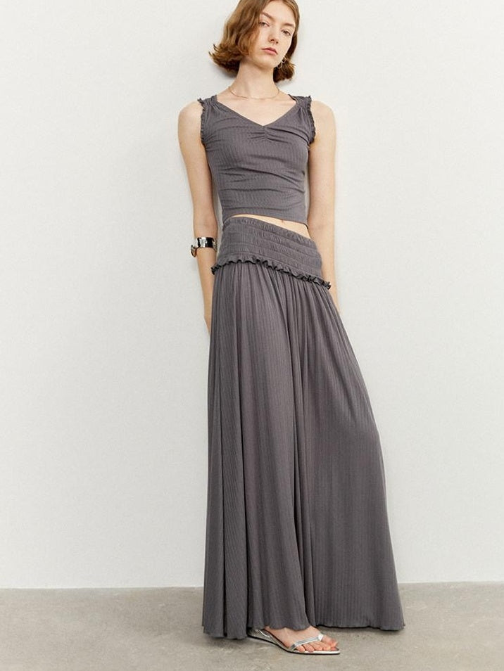 someonesometimes Ruffle Edge Original Slim Strappy Crop Viscose Blend Top & Skirt Sets