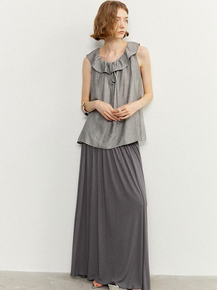 someonesometimes Ruffle Edge Original Slim Strappy Crop Viscose Blend Top & Skirt Sets