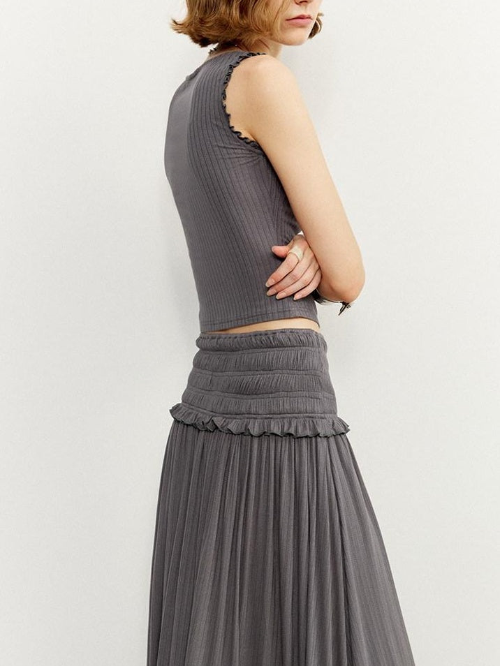 someonesometimes Ruffle Edge Original Slim Strappy Crop Viscose Blend Top & Skirt Sets
