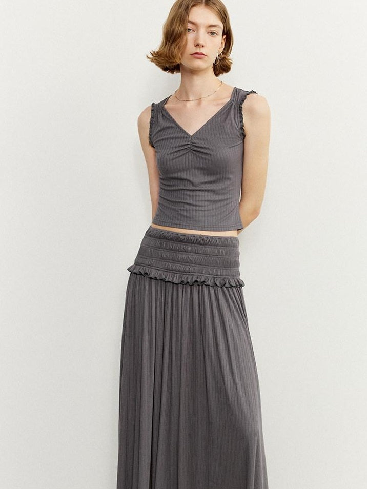 someonesometimes Ruffle Edge Original Slim Strappy Crop Viscose Blend Top & Skirt Sets