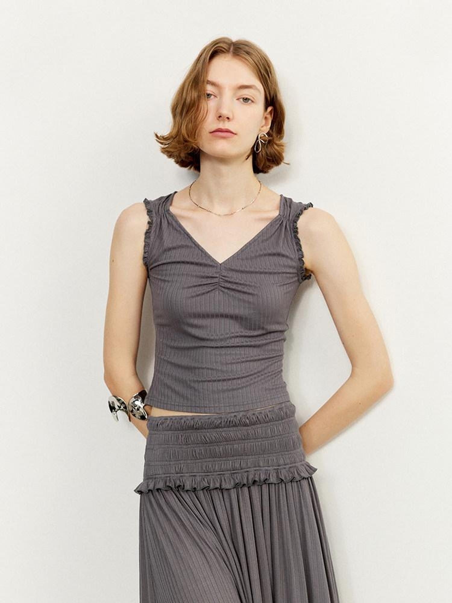 someonesometimes Ruffle Edge Original Slim Strappy Crop Viscose Blend Top & Skirt Sets