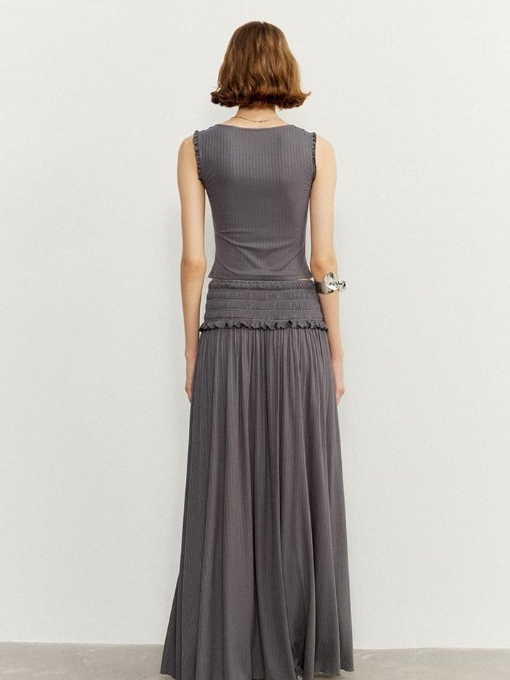 someonesometimes Ruffle Edge Original Slim Strappy Crop Viscose Blend Top & Skirt Sets