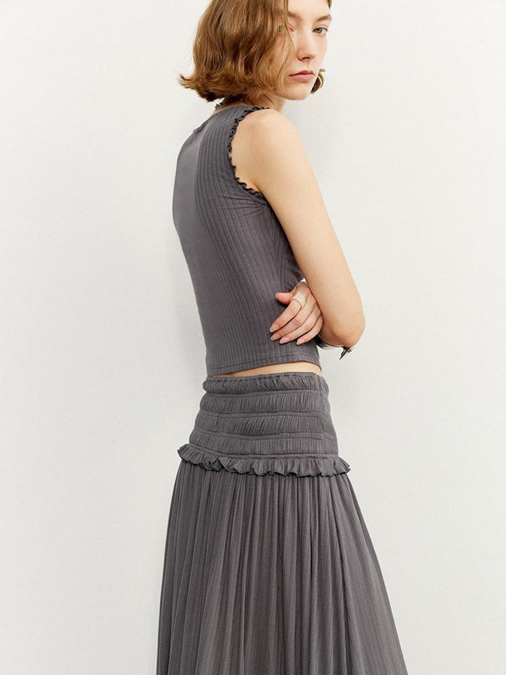 someonesometimes Ruffle Edge Original Slim Strappy Crop Viscose Blend Top & Skirt Sets