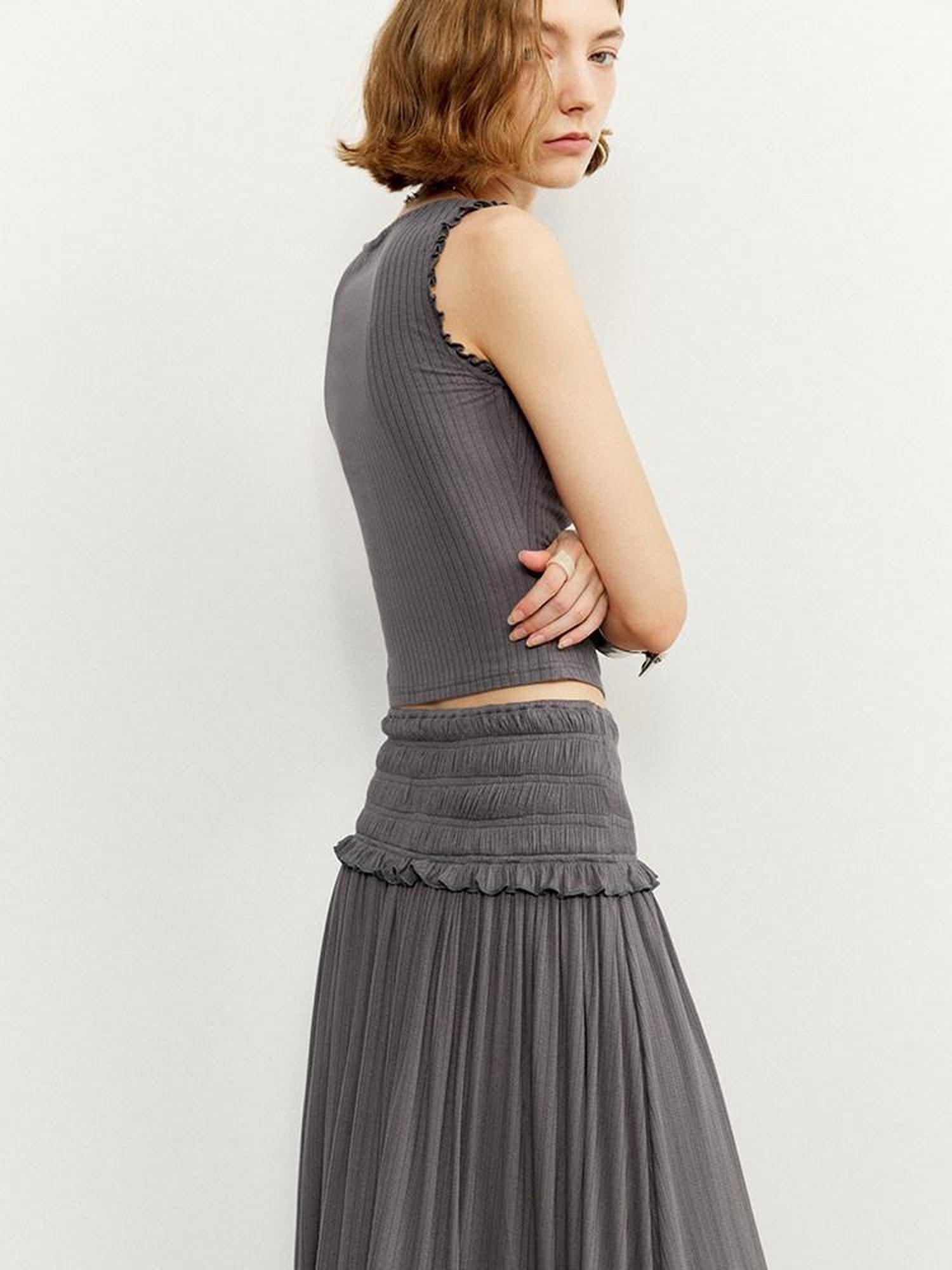 someonesometimes Ruffle Edge Original Slim Strappy Crop Viscose Blend Top & Skirt Sets