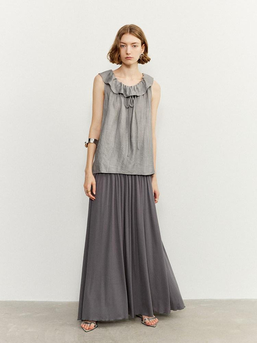 someonesometimes Ruffle Edge Original Slim Strappy Crop Viscose Blend Top & Skirt Sets