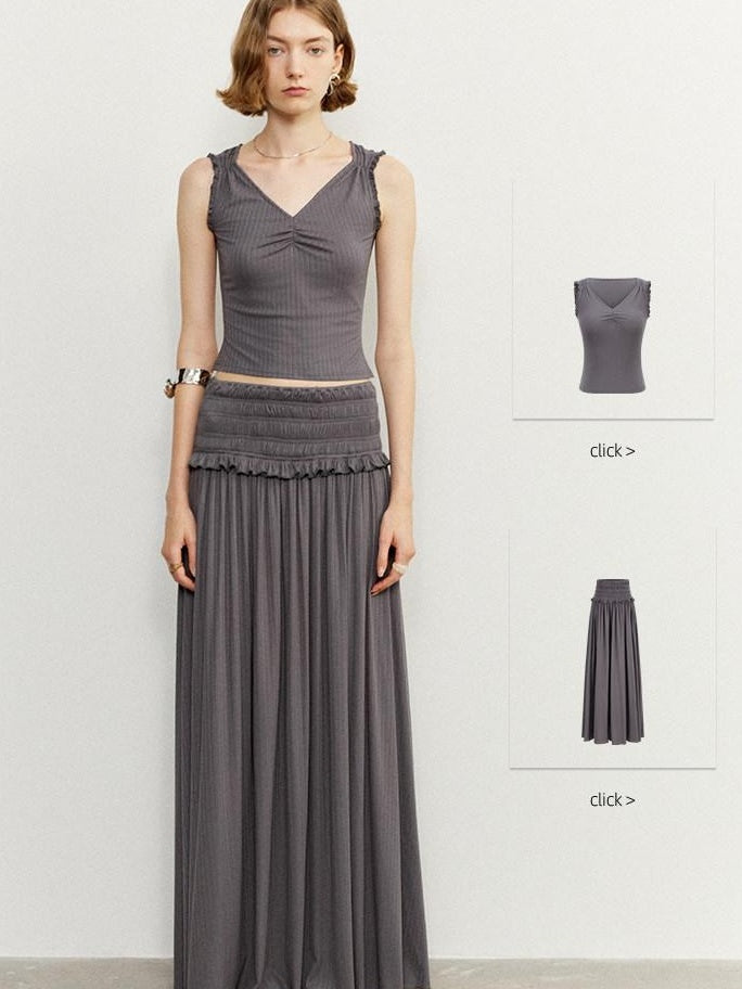 someonesometimes Ruffle Edge Original Slim Strappy Crop Viscose Blend Top & Skirt Sets