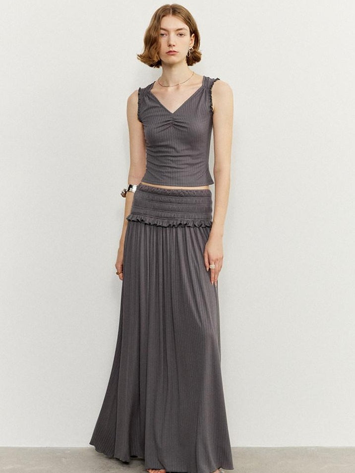 someonesometimes Ruffle Edge Original Slim Strappy Crop Viscose Blend Top & Skirt Sets