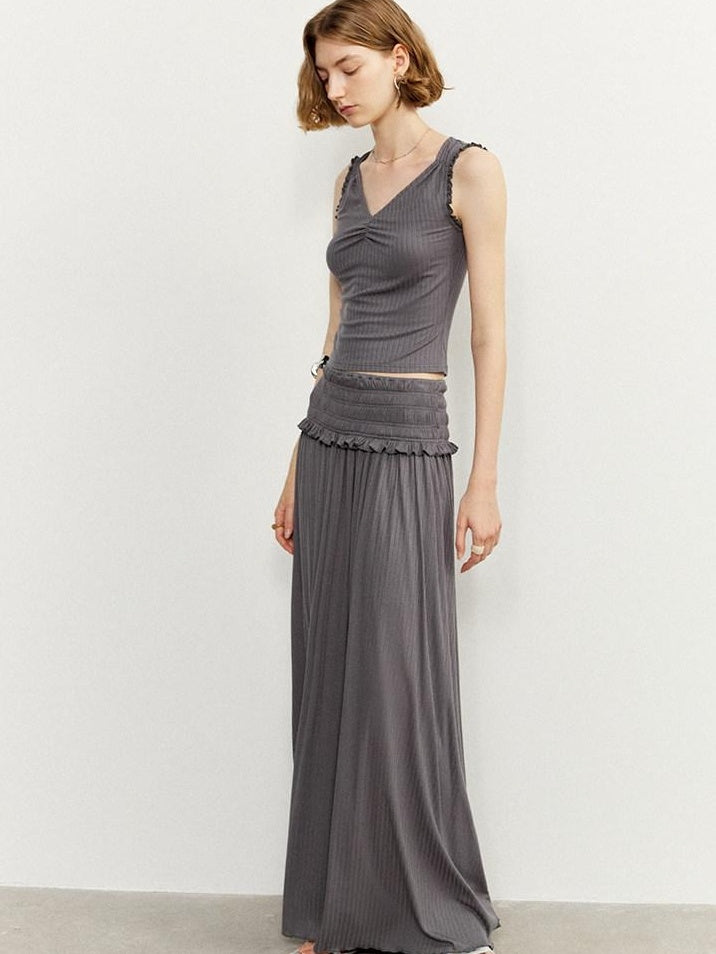 someonesometimes Ruffle Edge Original Slim Strappy Crop Viscose Blend Top & Skirt Sets