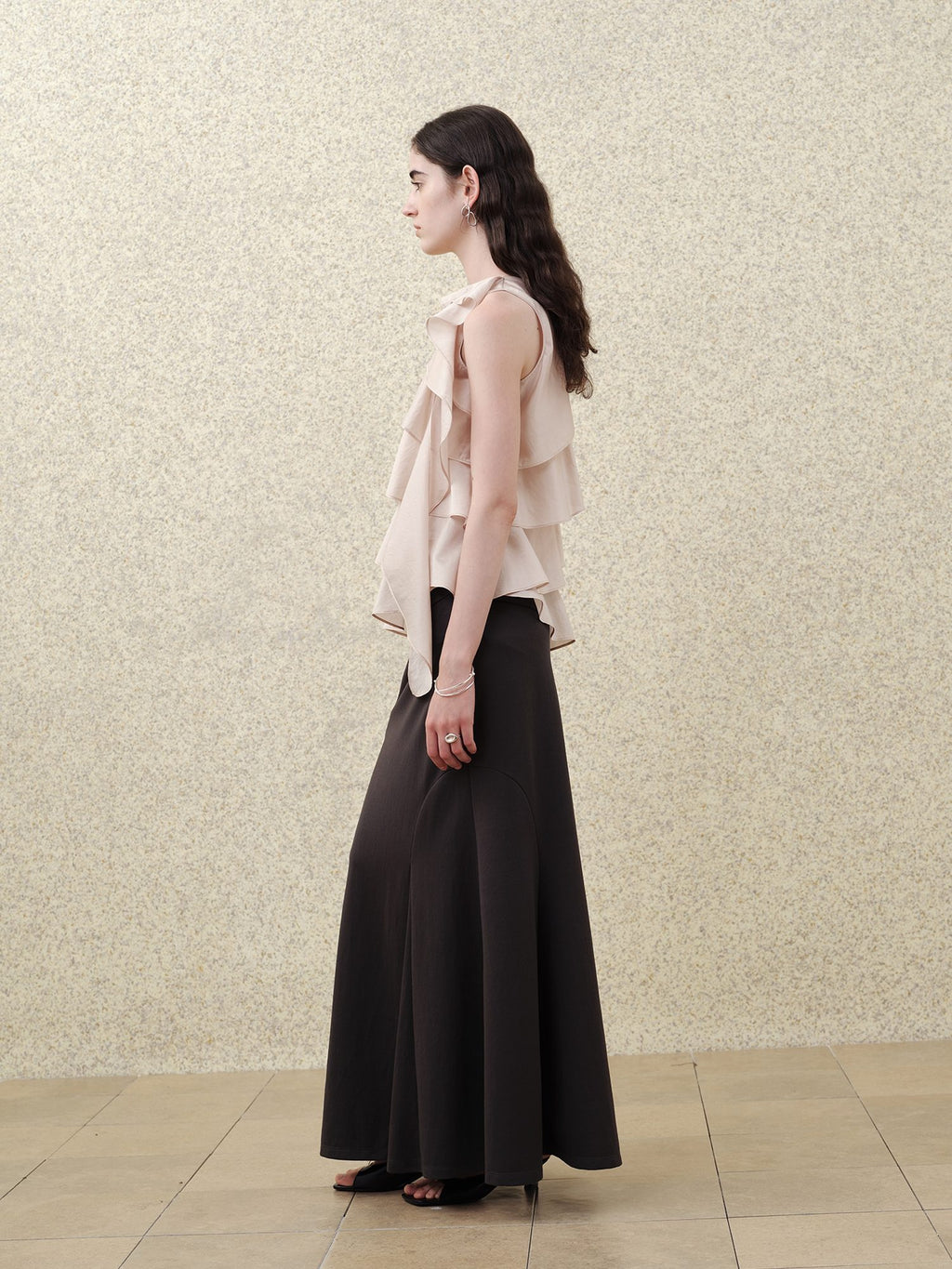 someonesometimes Ruffle One Shoulder Loose Tencel Modal Dusty Pink Women Off Shoulder Crop Tops