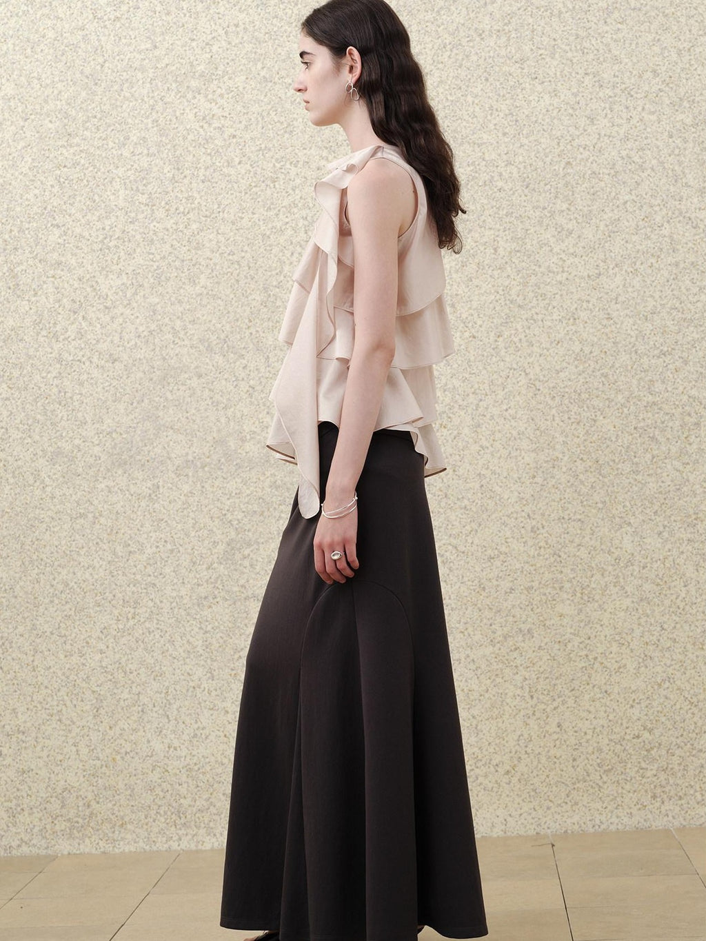 someonesometimes Ruffle One Shoulder Loose Tencel Modal Dusty Pink Women Off Shoulder Crop Tops