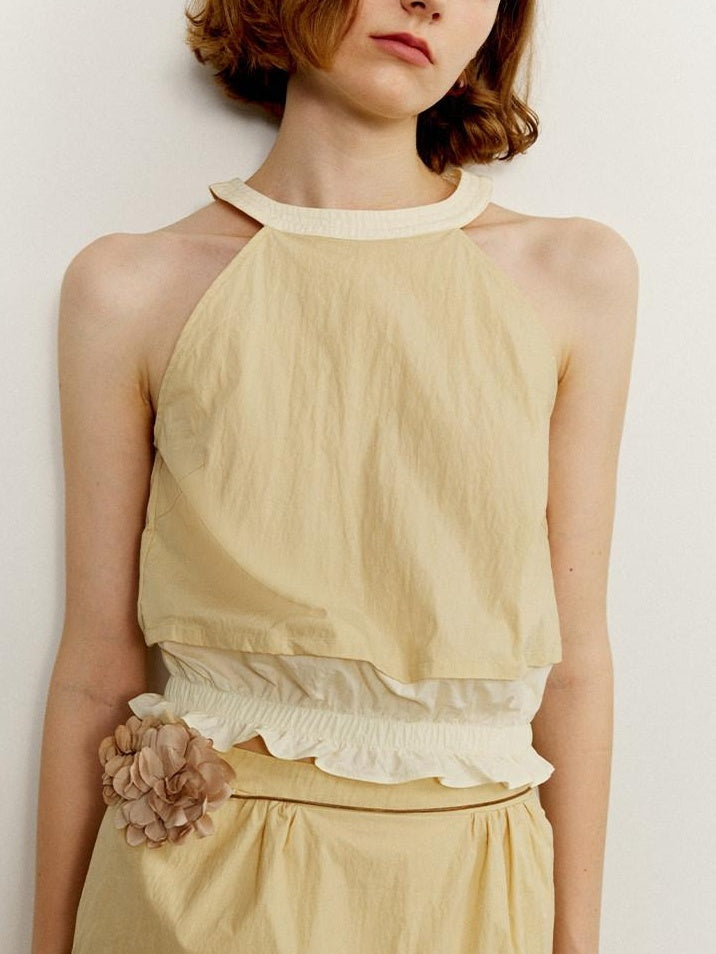 someonesometimes Ruffle Original Slim Fit Melon Halter Cotton Mix Top & Skirt Sets