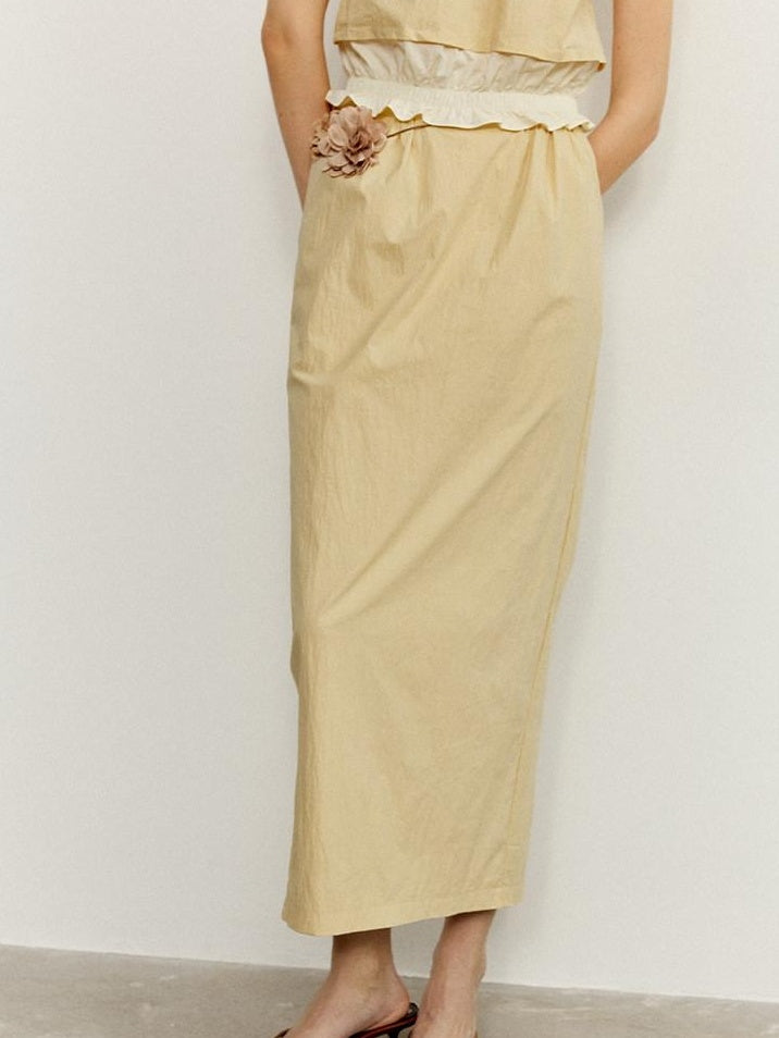 someonesometimes Ruffle Original Slim Fit Melon Halter Cotton Mix Top & Skirt Sets