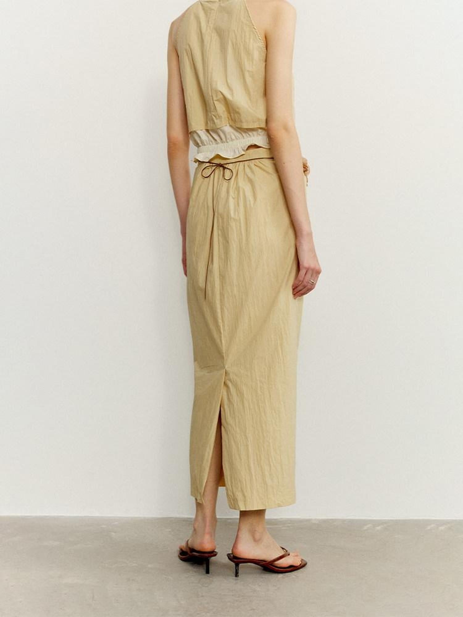 someonesometimes Ruffle Original Slim Fit Melon Halter Cotton Mix Top & Skirt Sets