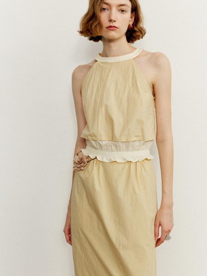 someonesometimes Ruffle Original Slim Fit Melon Halter Cotton Mix Top & Skirt Sets