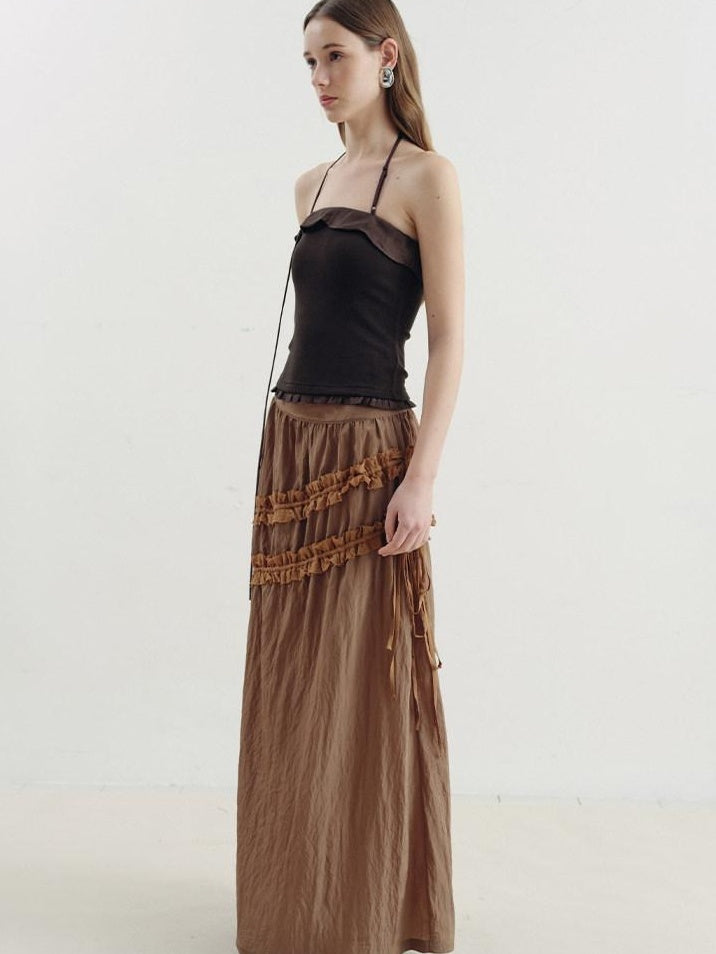 someonesometimes Ruffle Trim Backless Slim Fit Versatile Viscose Nylon Tank Camisoles