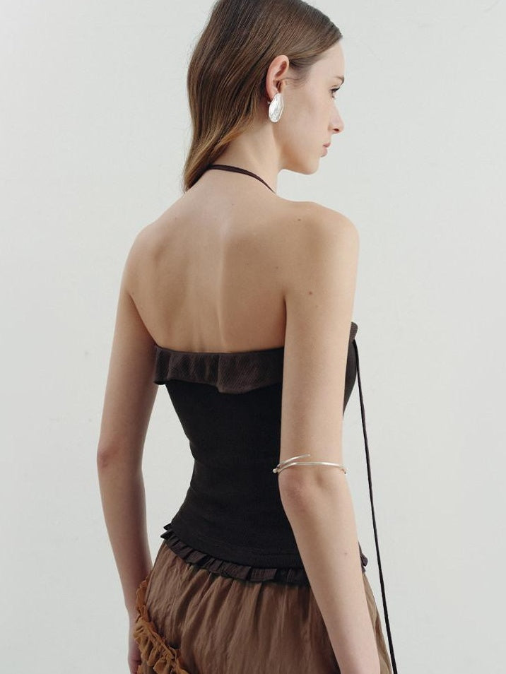 someonesometimes Ruffle Trim Backless Slim Fit Versatile Viscose Nylon Tank Camisoles